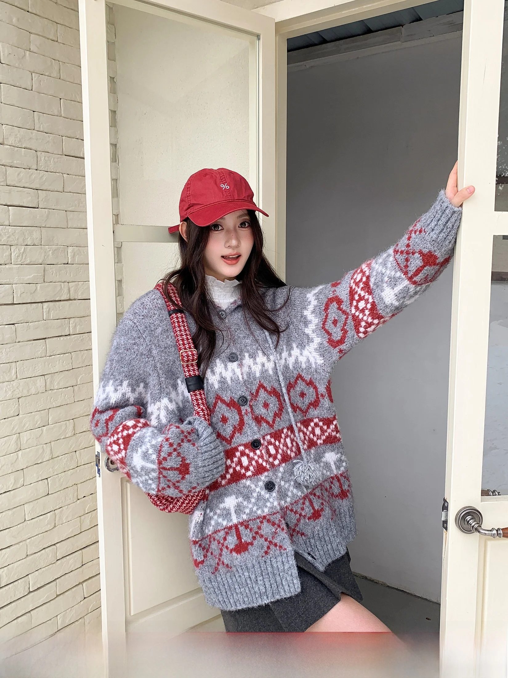 

ay Hooded Knitted Open Cardigan Women's plus Size Winter Vintage Color Blo Fluffy Loose Slimming Outerwear Casual Sle