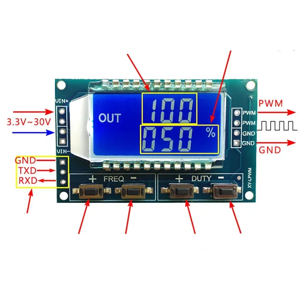 Signal Generator PWM Pulse Frequency Duty Cycle Adjustable Module LCD Display 1Hz-150Khz 3.3V-30V PWM Board Module