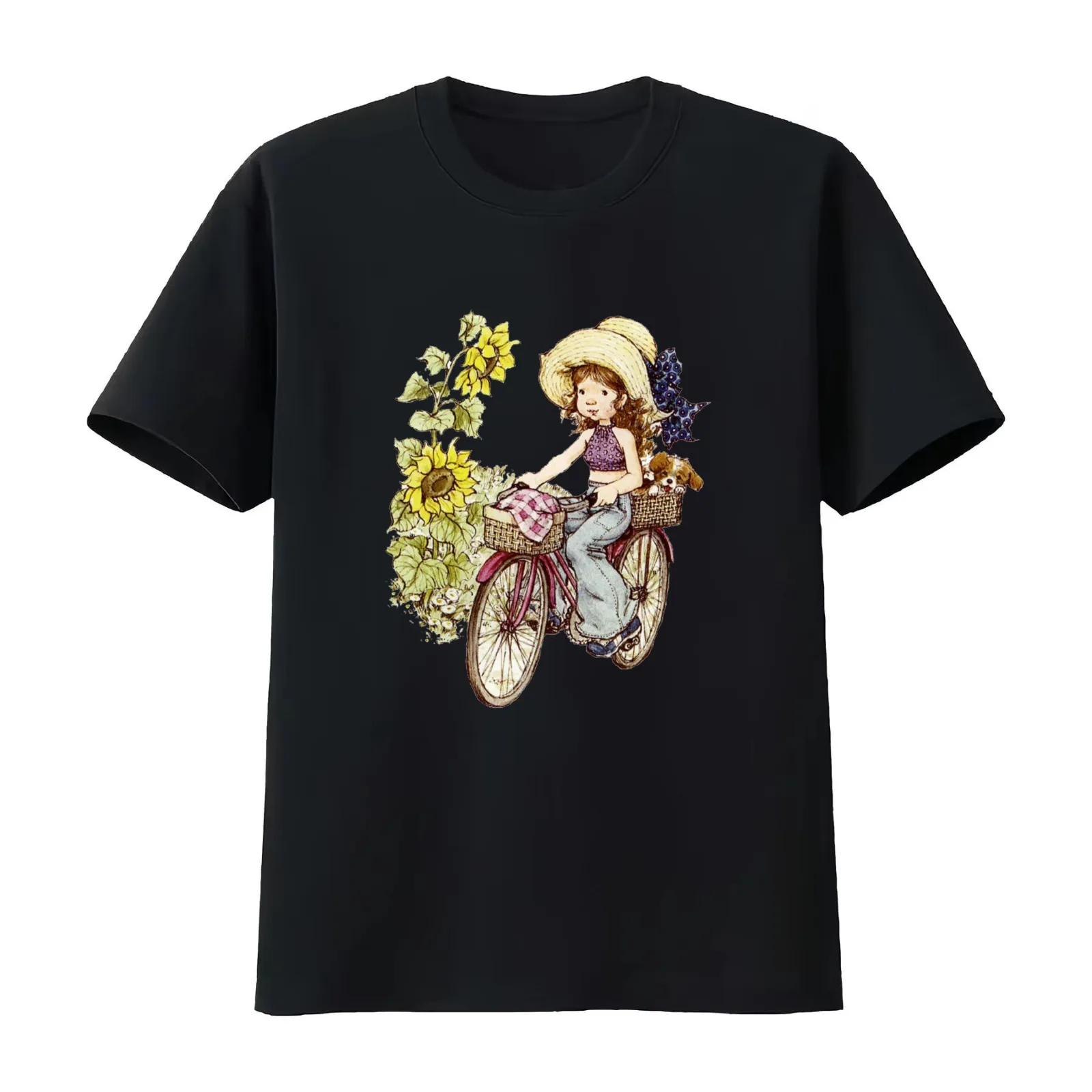 Sarah kay - Girl with bicycle T-Shirt Summer Casual Cotton Tee Oversized Streetwear Tops Vintage Graphic Print 100% Cotton