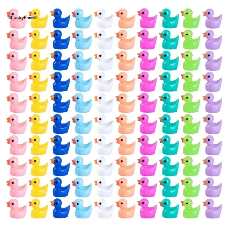 Pack of 100 Little Ducks Assorted Colors Miniature Figures for Garden Landscape 11UA