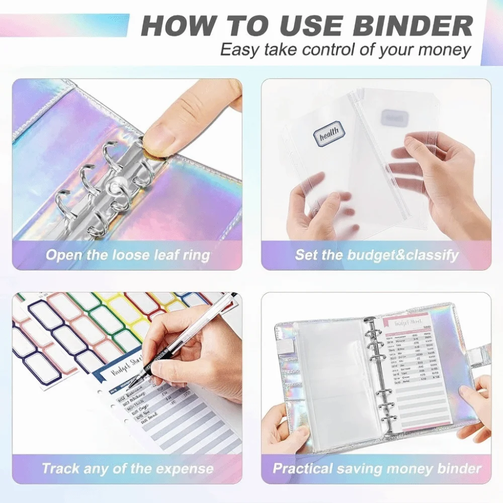 Colorful Envelope Challenge Notebook Cash Budget PU Leather Budget Binder Loose-leaf Cash Envelopes Saving Money Organizer