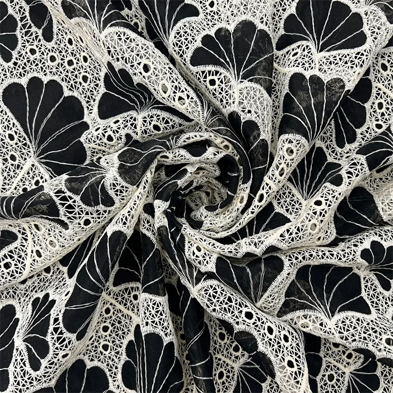 

French fashion milk silk floral applique, African laser water-soluble fabric curtains, dress DIY lace embroidered fabric