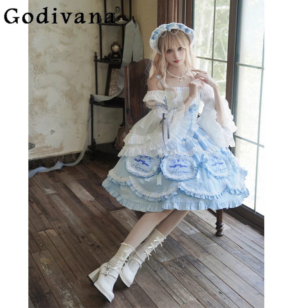 

Sweetheart Girl Japanese Original Lolita Dress JSK Strap Dress Daily Cute Princess Style Puffy Dresses