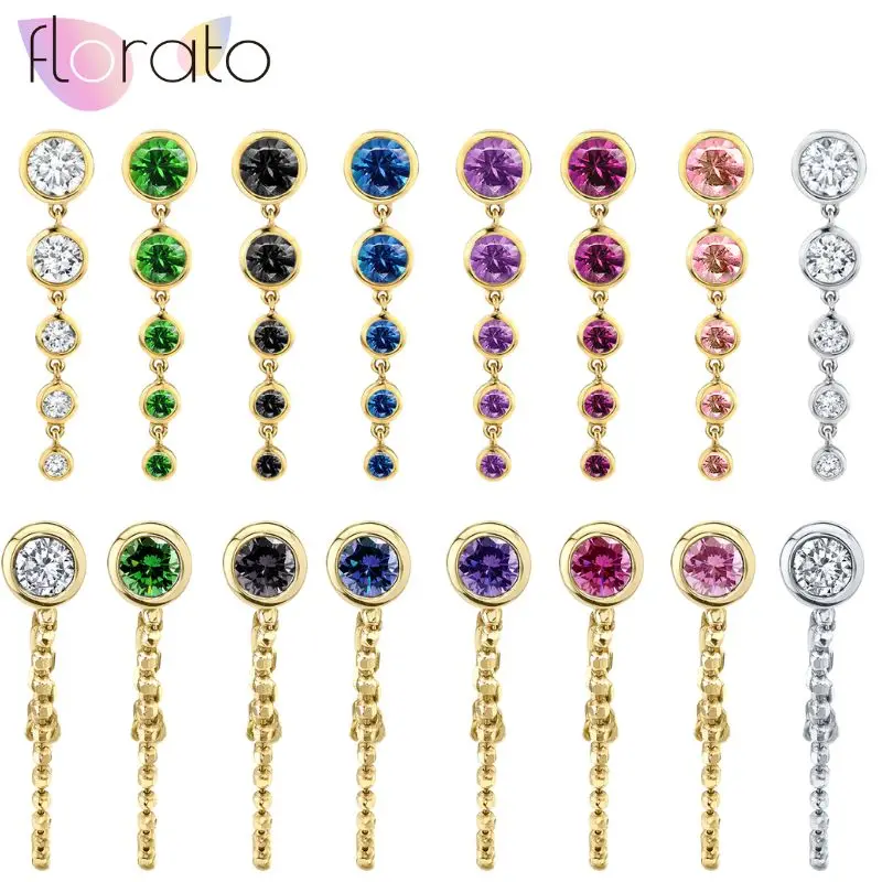 

925 Sterling Silver Ear Needle High Fashion Colorful Zircon Round Chain Stud Earrings Women's Versatile Earrings Jewelry Gift