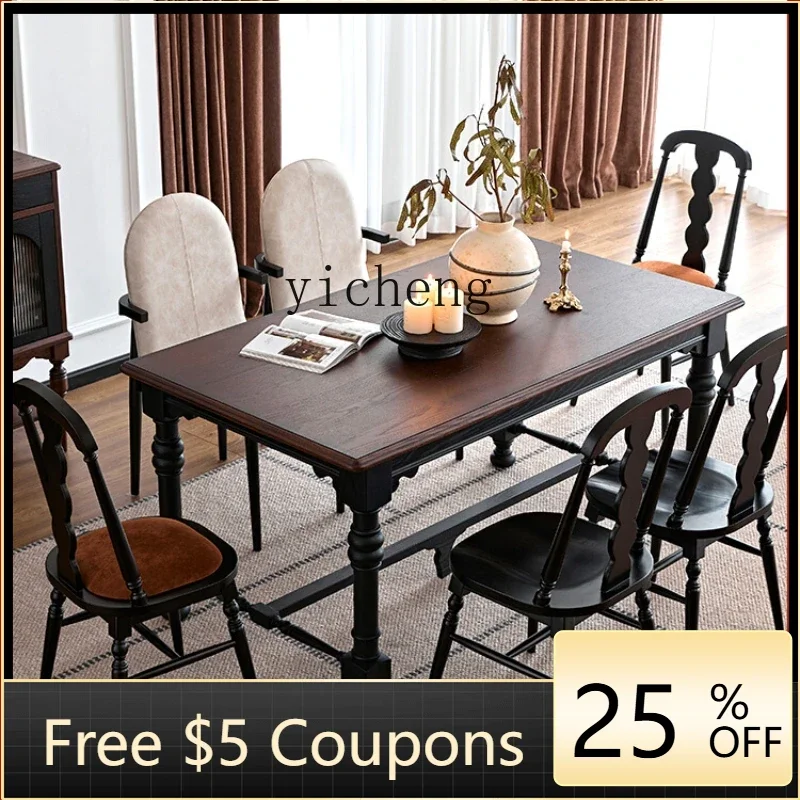

H26 z Solid Wood Dining Table and Chair Retro Black Rectangular Table Living Room Home Dining Table