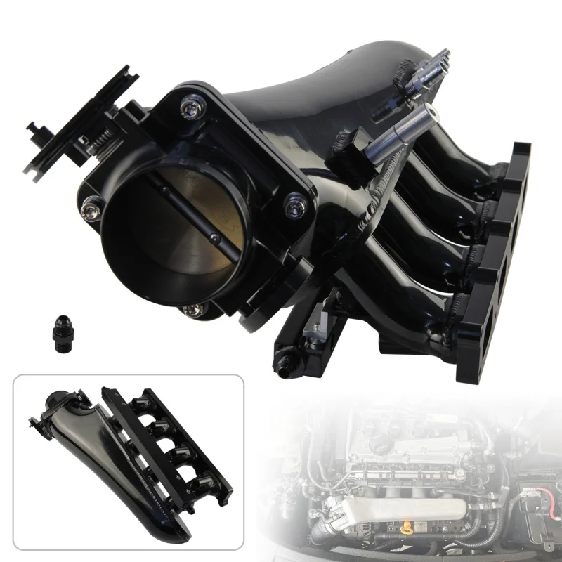 Intake Manifold Kit + Fuel Rail + 80mm Throttle Body For VW Audi TT GTI MK4 1.8T Turbocharged 20V Engine Black/SIlver Aluminum
