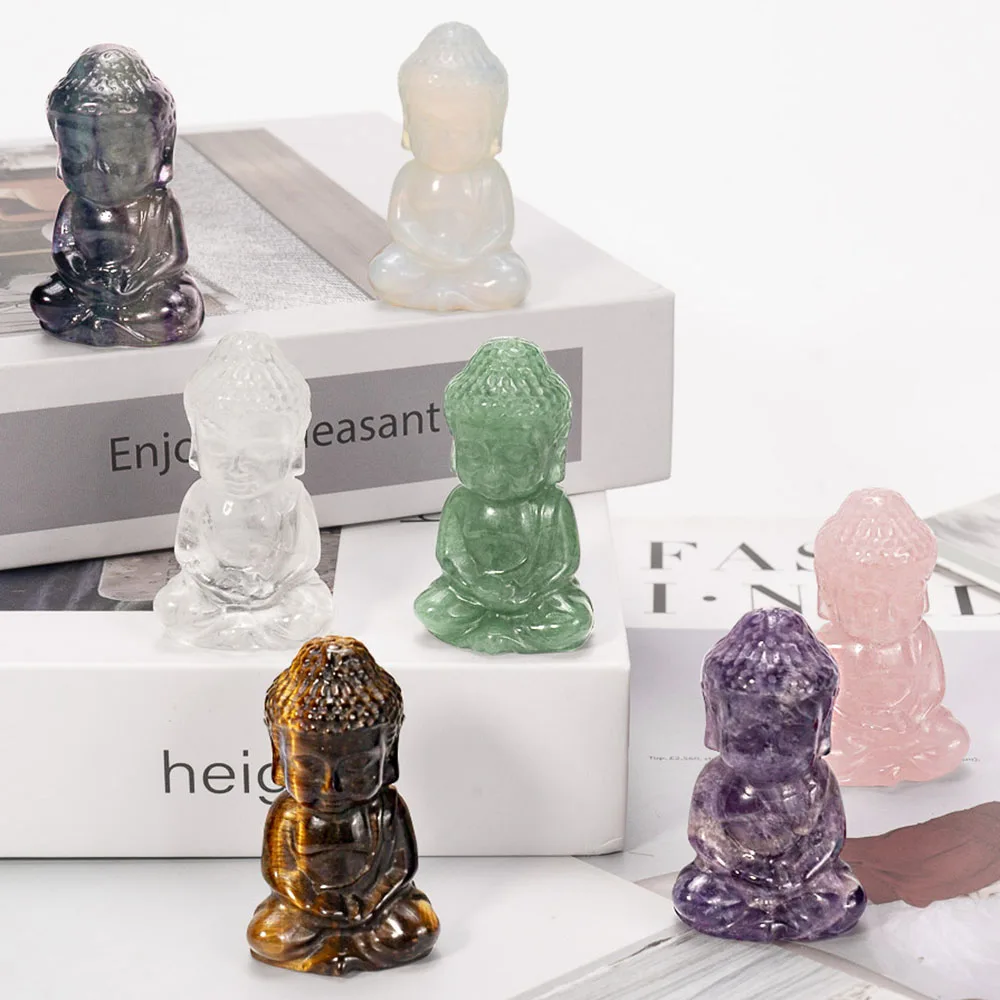 

2" Sitting Buddha Statue Natural Stone Healing Crystal Amethyst Quartz Tiger Eye Lots Wholesale Luck Crafts Home Decoration