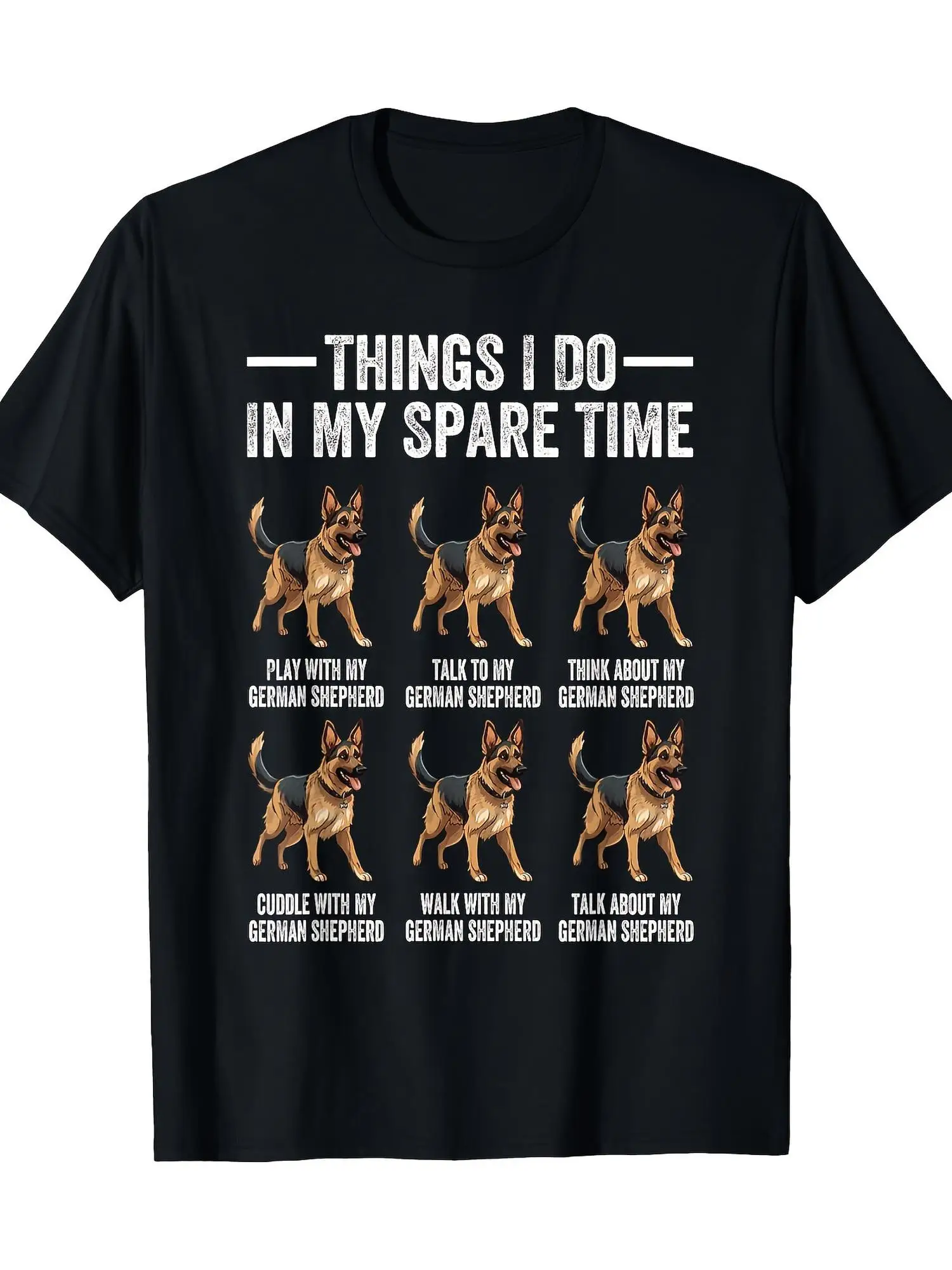 Men's German Shepherd Dog Lovers T Shirt Humorous Things I Do In My Spare Time Print, Round Neck Short Sleeve Casual Shirt, Soft Breathable Suitable for All Season Wear,  for GSD Owners  Everyday Outfits