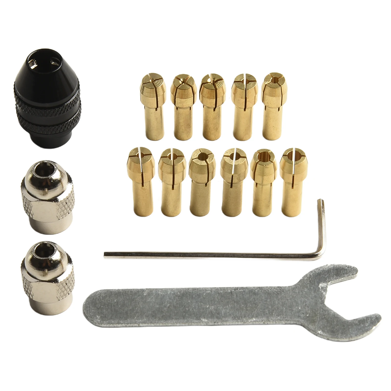 Professional Grade 16 Pcs Drill Chuck Collet Set M8 Size Brass Material Securely Holds Mini Drill Bits from 0 5mm to 3 2mm