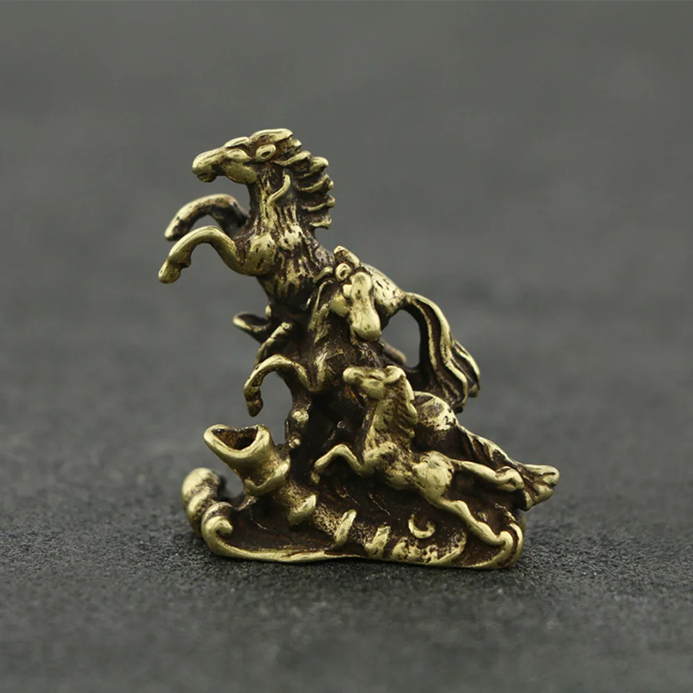 Hand-made Retro Ten Thousand Horses Galloping Small Ornament Solid Brass Steed Tea Pet Office Table Ornament Bronze Antique