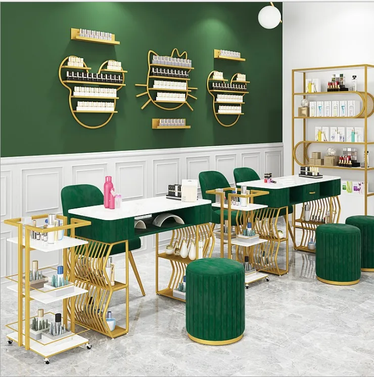 Cheap Salon Furniture Nails Desk And Chair Furniture Manicure Green Table Equipment Professional Marble Nail Tables Set