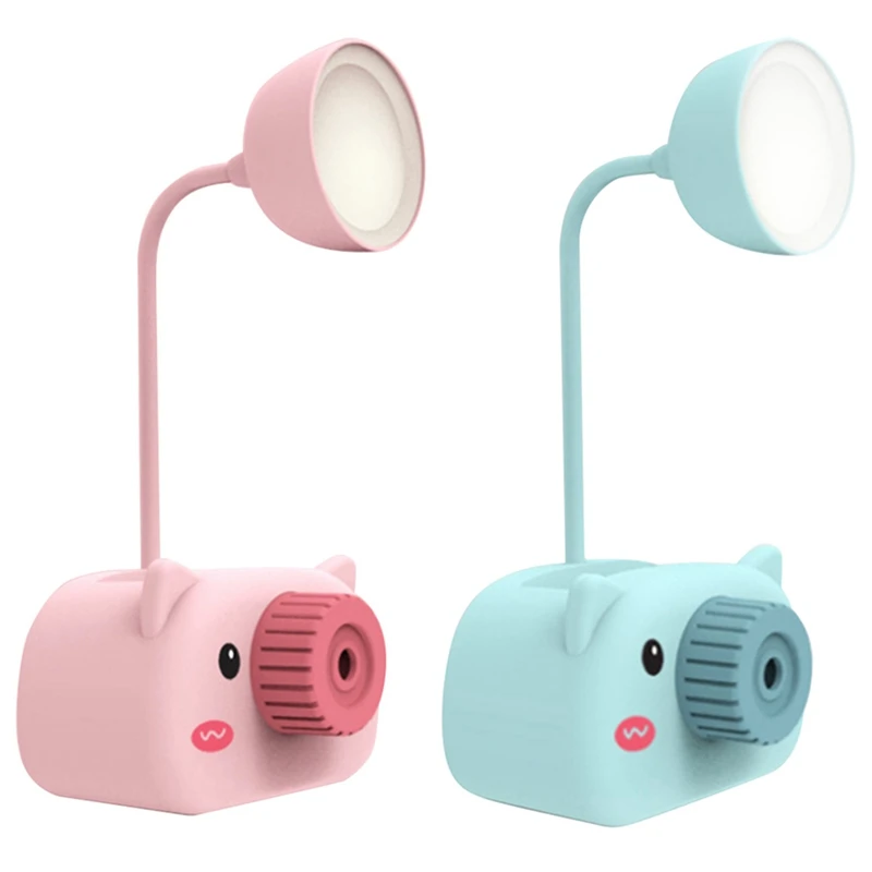 

2PCS Flexo Led Lamps With USB LED Stand Desk Light Reading Lamp Modern Flexible Study Lamp With Pen Holder, Pink & Blue