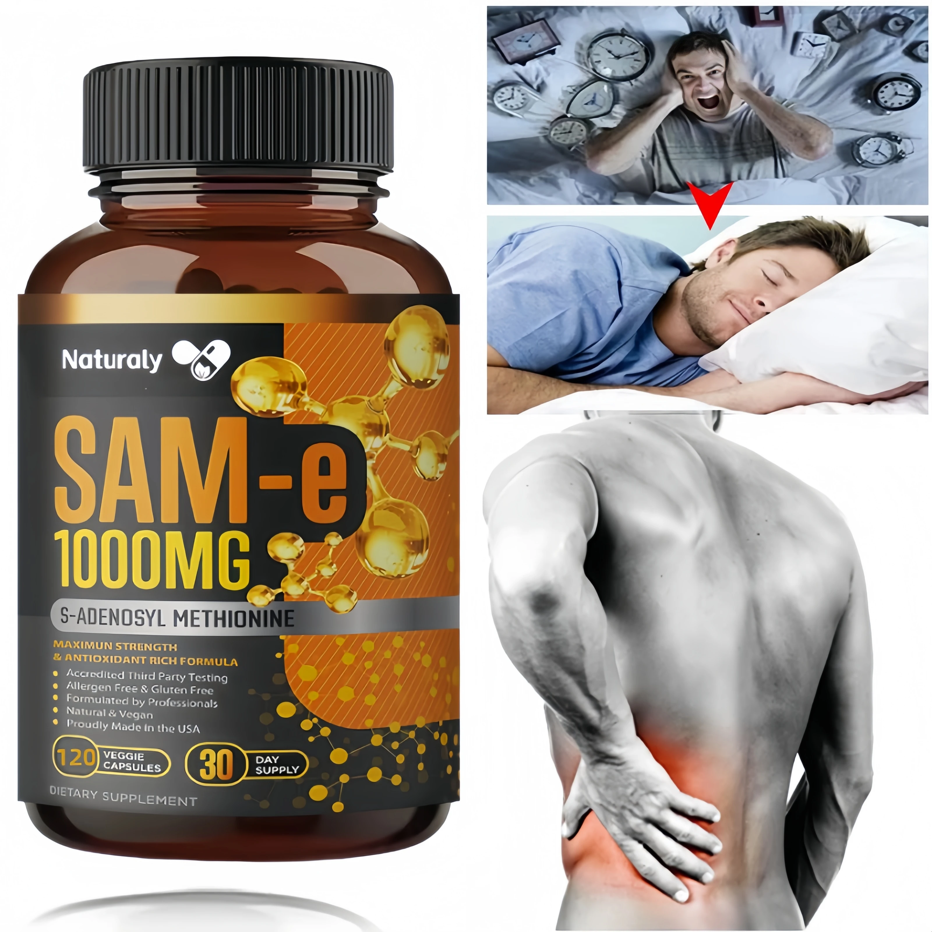 SAM-e 1000 Mg, Natural Joint Support Formula Supports Good Mood, Joint Health and Brain Function 120 Non-GMO Capsules