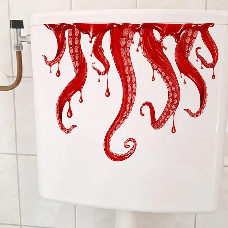 Halloween Cthulhu Octopus Tentacle Toilet Lid Decal, Horror Fun Sticker, Creepy Ornament for Bathroom Home Scene Layout Decor