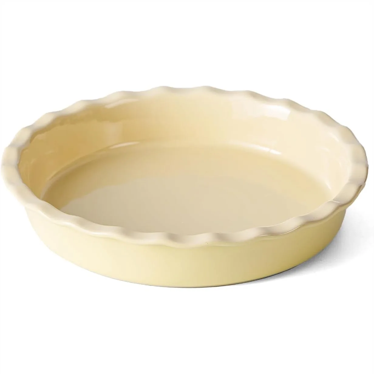 

Ceramic Pie Pan for Baking 10 Inch, Deep Dish with Ruffled Edges, Butter Yellow, Oven and Dishwasher Safe