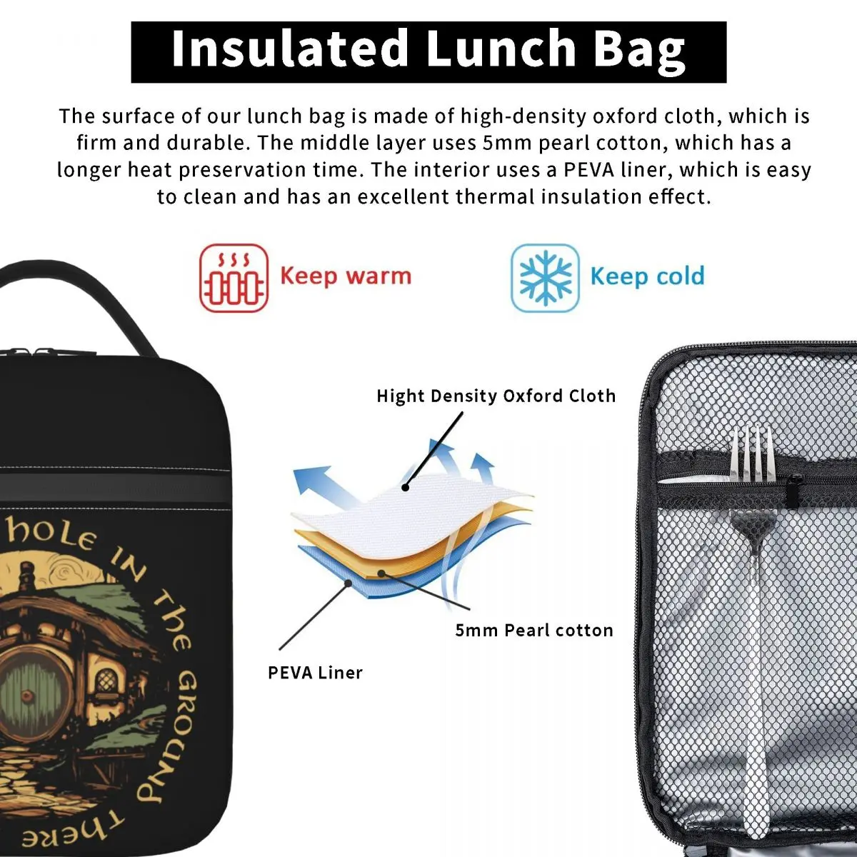 In A Hole In The Ground There Lived A Hobbit Insulated Lunch Bag for Women Kids Portable Food Boxes Thermal Lunch Box Tote
