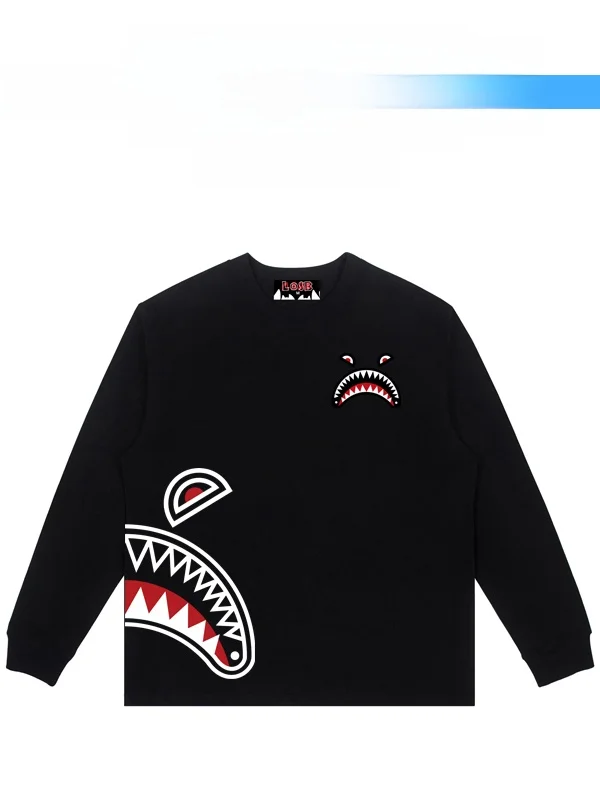 Camiseta Holgada de Manga Larga Marca Losb Shark Unisex para Primavera y Otoño, Estilo Pareja, Algodón Antipilling, Cuello Re...