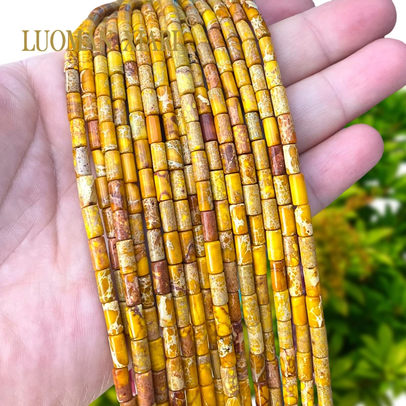 Pierre naturelle cylindrique 4x9mm, sédiments de mer jaune, jaspe Turquoise, perles d'espacement pour la fabrication de bijoux, accessoires de Bracelets à faire soi-même