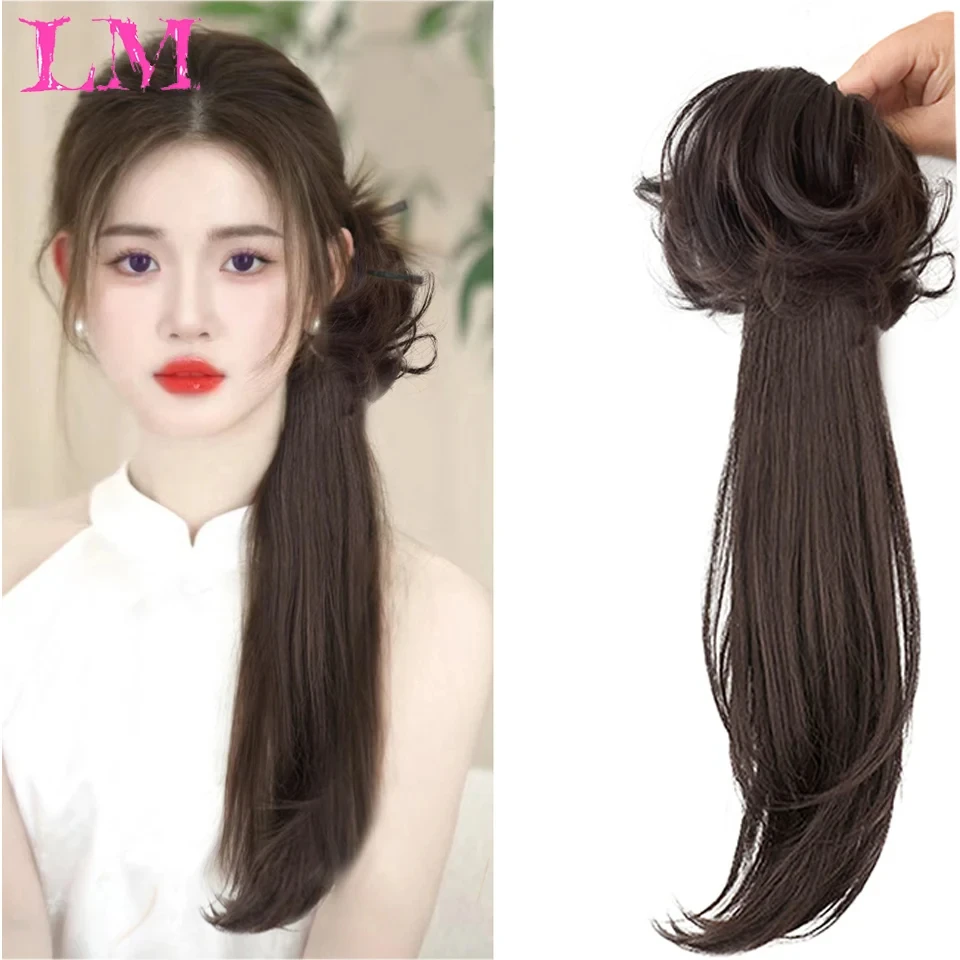 

LM Synthetic Ponytail Hair Extension Long Straight Claw Clip Ponytail Heat Resistant Natural Wave For Women Blonde Hairpiece