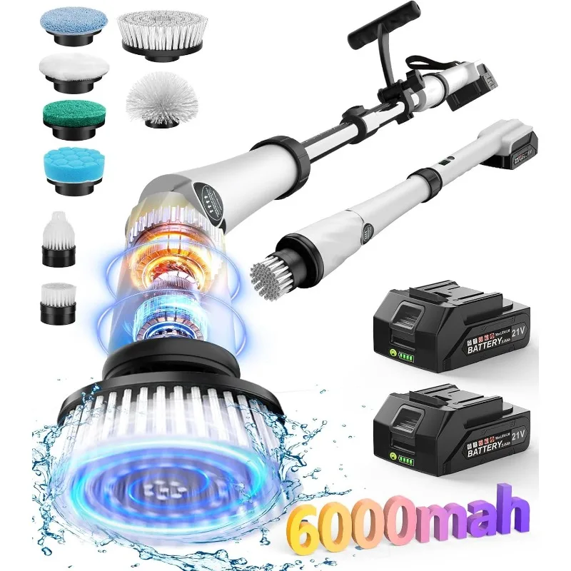 

Электрический скруббер с аккумулятором 6000 мАч, большая 5-дюймовая щетка, лучшая мощность скруббера для душа для чистки, беспроводная чистка 1200 об/мин