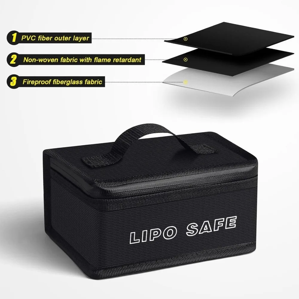 Waterproof Lipo Safety Bag Double Zipper Top Handle Battery Fireproof Handbag Large Capacity Battery Safe Guard Pouch