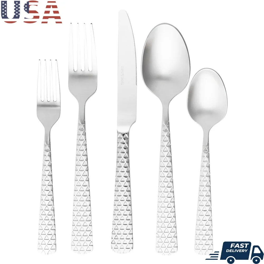 

20 Piece Stainless Steel Flatware Set Service 4 Elegant Medallion Design Durable Silver Finish Ideal Casual Formal Dining