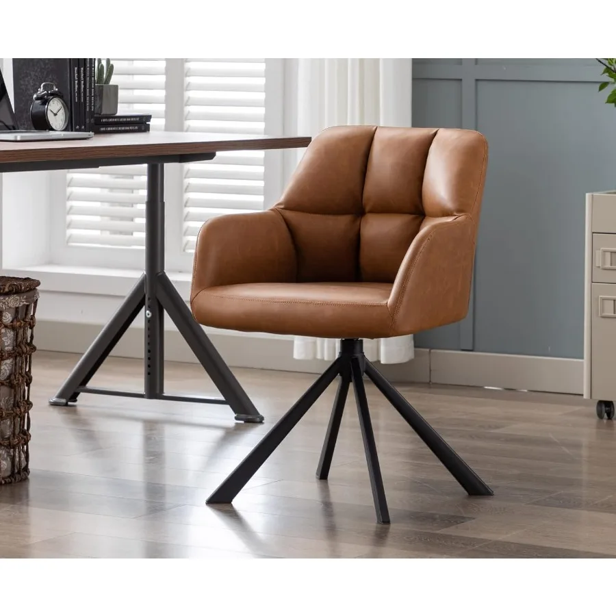 

Удобное кожаное настольное кресло, современное компьютерное кресло без колес, вращающееся акцентное кресло со средней спинкой, кресло для гостиной, спальни