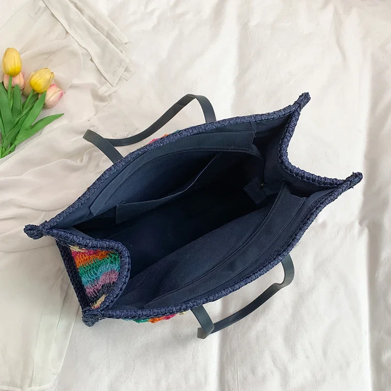 2025 Новая соломенная пляжная сумка большой вместимости, большая вместительная летняя сумка на плечо для женщин, дизайнерская полосатая сумка, дорожные сумки