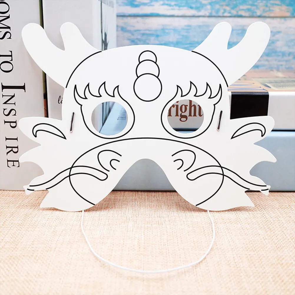 

10Pcs DIY Paper Dragon Mask Blank Coloring Drawing Painting Graffiti Craft for Kids on Art Activity Educational