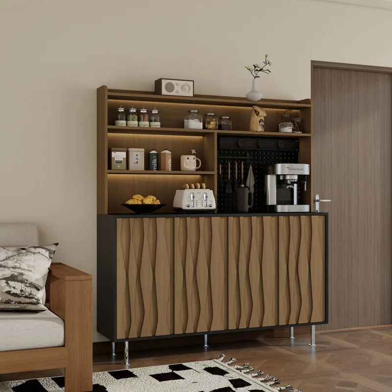 Solid wood sideboard, wall-mounted integrated storage cabinet, high-legged storage cabinet, living room household skeletal line