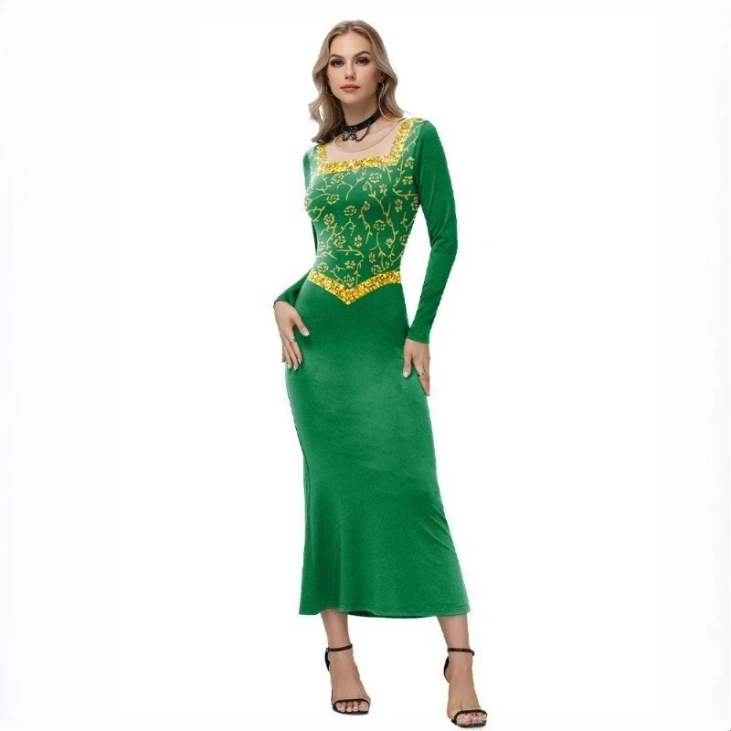 Women Princess Costume Green Dress Halloween Fiona Cosplay Outfit Shrek Movie Anime Role Play Party Holiday Masquerade Gown - view 2