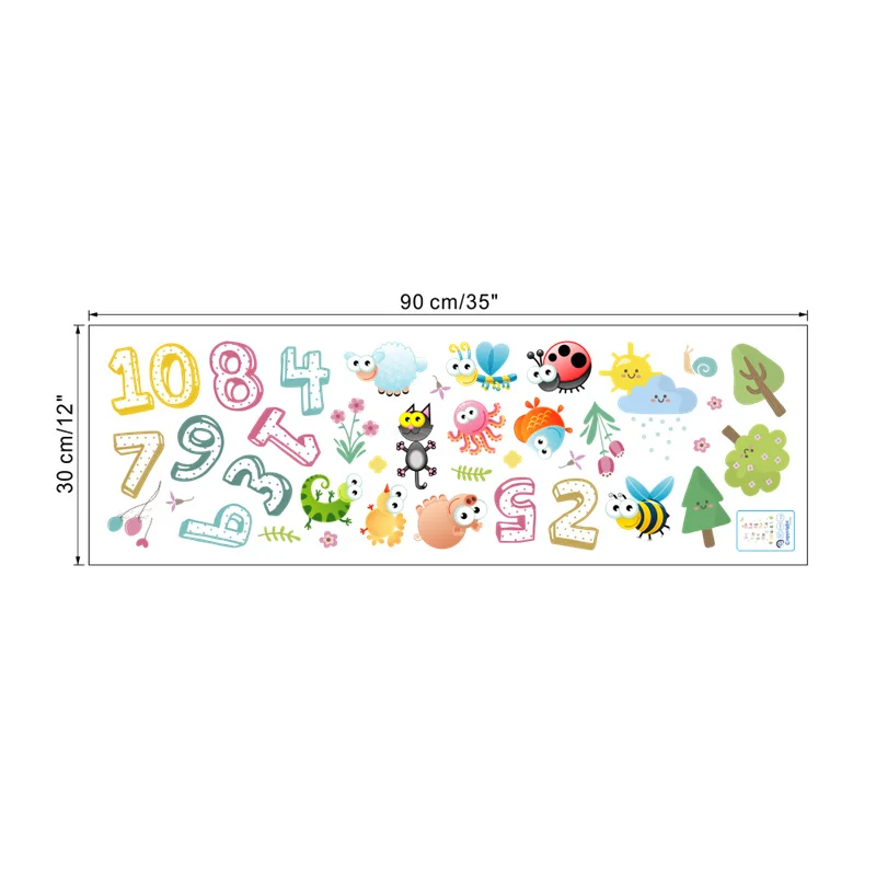 Cartoon Animal Arabic Numbers Wall Stickers For Classroom Kids Room Home Decoration Nursery Mural Art Decal Educational Poster