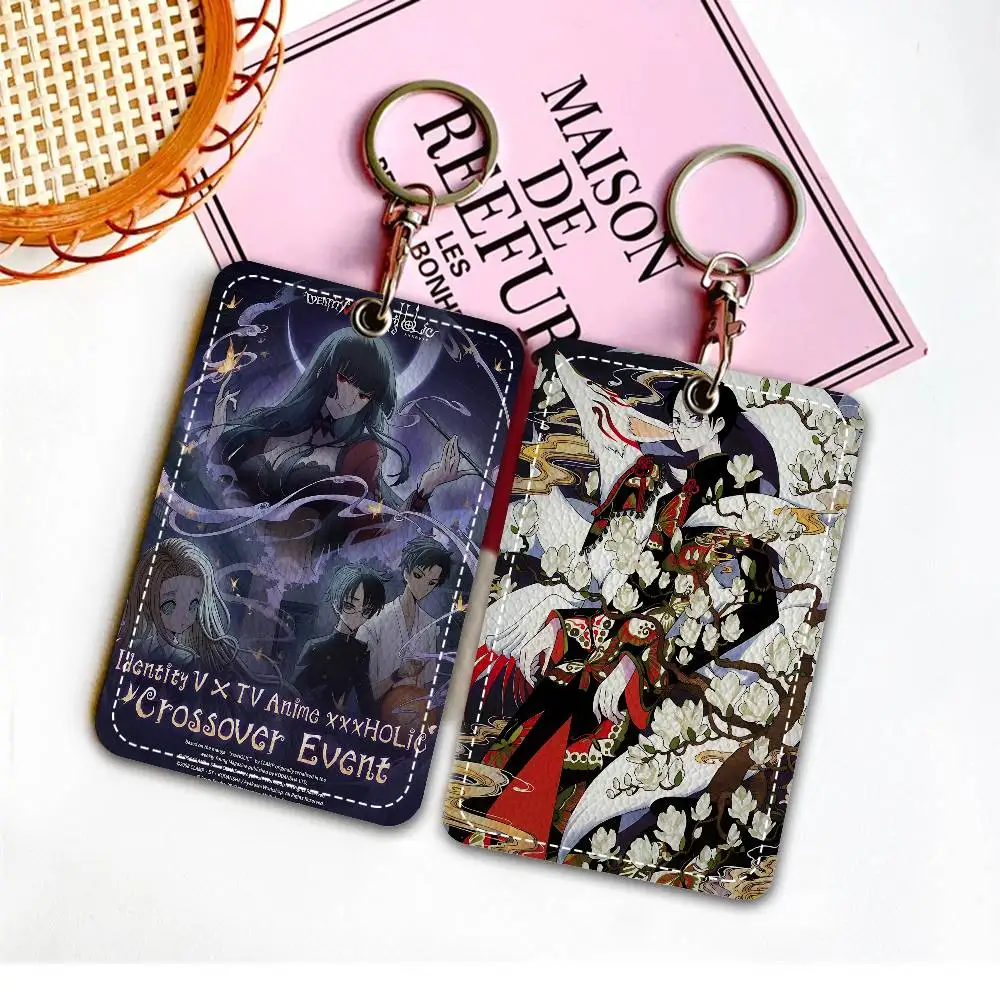 Classic Anime XxxHolic 1Pc Access Card Case Leather Card Holder Keychain Key Ring Door Access Tags ID Card Case Keychain
