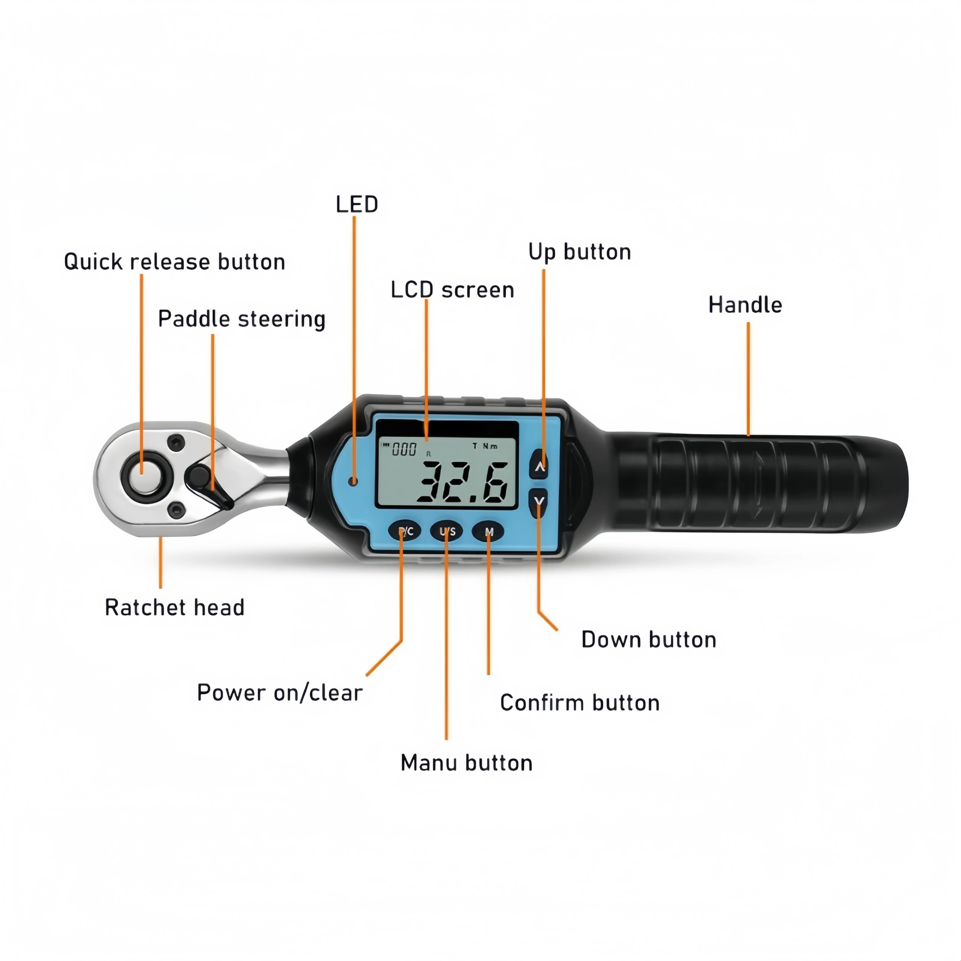 

Professional Adjustable 1/2 3/8 1/4 Digital Preset Head Bidirectional Ratchet Torque Wrench Bicycle Repair Electronic Machinery