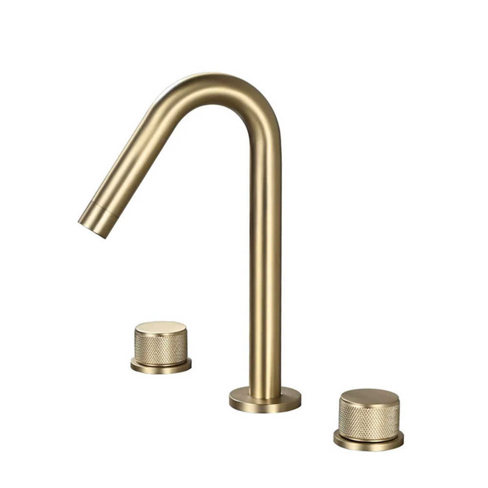 

Sink Tap Brass Bathroom Sink Faucet 3 Hole Gray Hot Cold Water Tap Brushed Gold Basin Faucet Widespread Bathroom Faucet Black