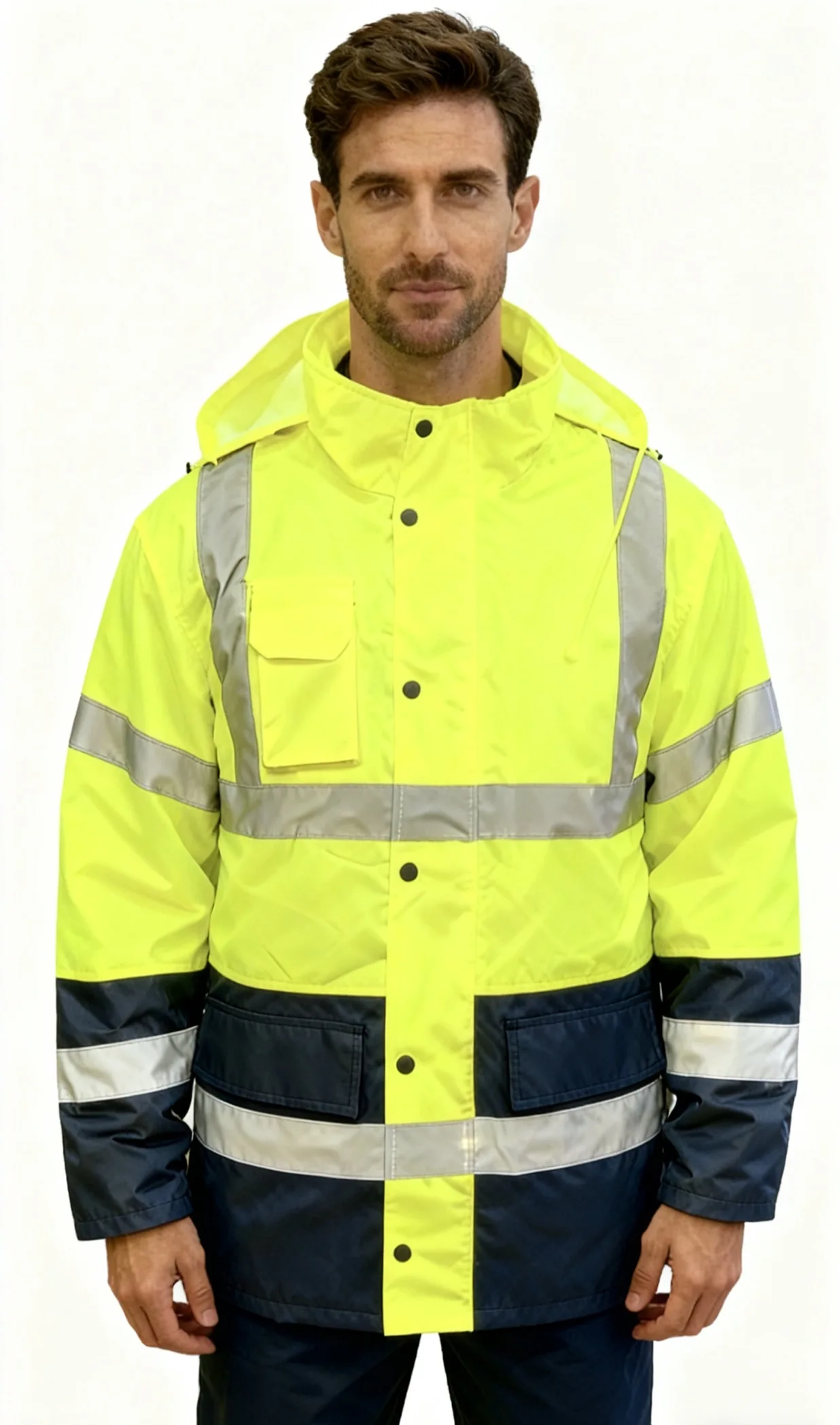 Heavy Duty Waterproof Windproof Hi-Vis Safety Coat Thickened Winter Jacket Padded with Reflective Strips Hooded