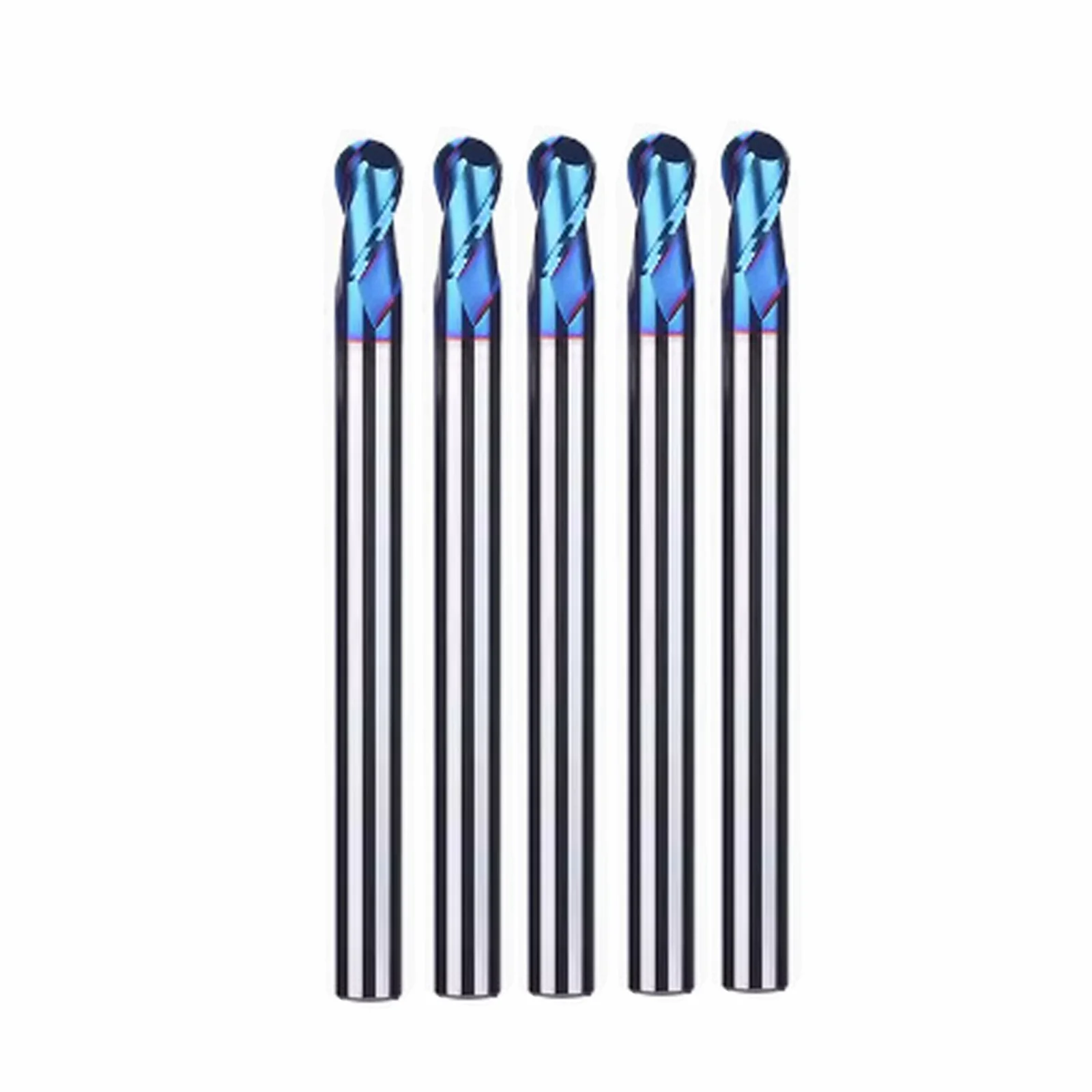 

5pcs HRC65 Tungsten steel Ball nose 2 Flutes Carbide End Mills with Nanco Blue Coating CNC Bits for Wood Plastic steel Cut 3D