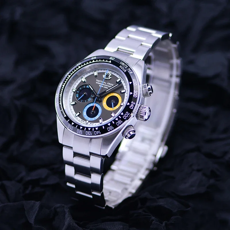 Tactical Frog Men Watch Stainless steel Chronograph watch Sapphire Crystal VS75 SOLAR Movement BGW-9 Luminous 20Bar Waterproof
