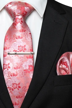 JEMYGINS 꽃 실크 남자 넥타이 포켓 스퀘어 타이 클립 세트 웨딩 파티 넥타이 남자 액세서리 고품질 Gravata