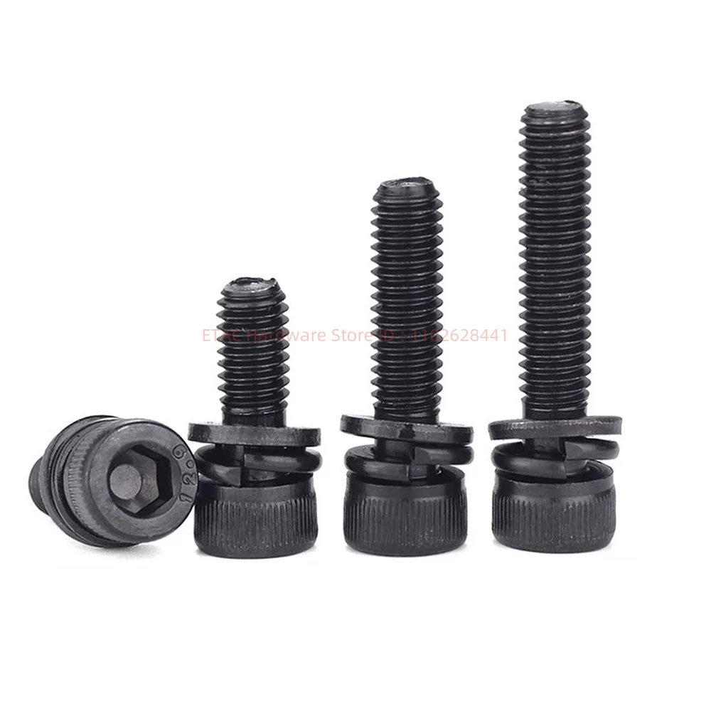 M3 M4 M5 M6 M8 M10 M12 DIN912 12.9 Grade Black Cabon Steel Allen Hexagon Hex Socket Cap Head Screw Bolt Nut Washer Set Kit