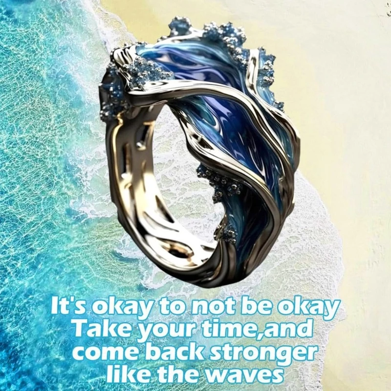 Ocean Wave Rings Friendship Rings Women Fashion Accessory Finger Jewelry Sea Ring Resin Alloy Rings for Various Occasion