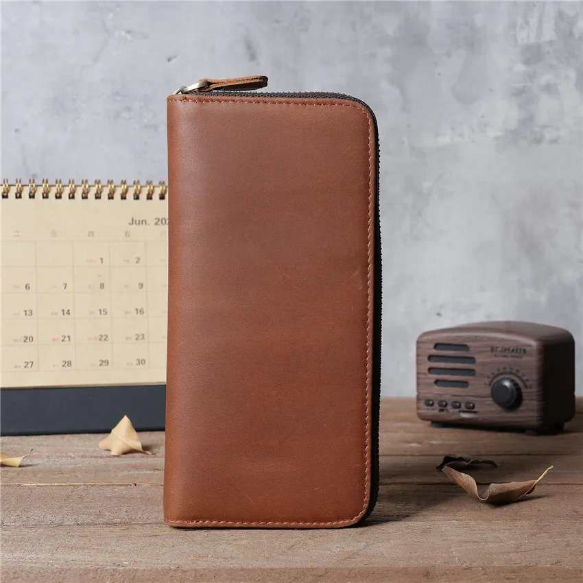 

1098 Male and Female Crazy Horse Leather Long Wallet, Genuine Leather, Pure Top Layer Cowhide, Retro Wallet