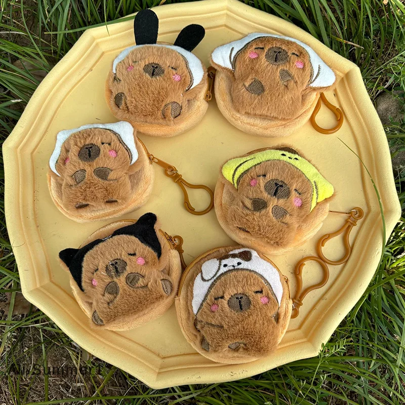 【E】Cartoon Kapybara Coin Purse High Quality Small Gift Keychain Charm Plush Headphone Bag Charm