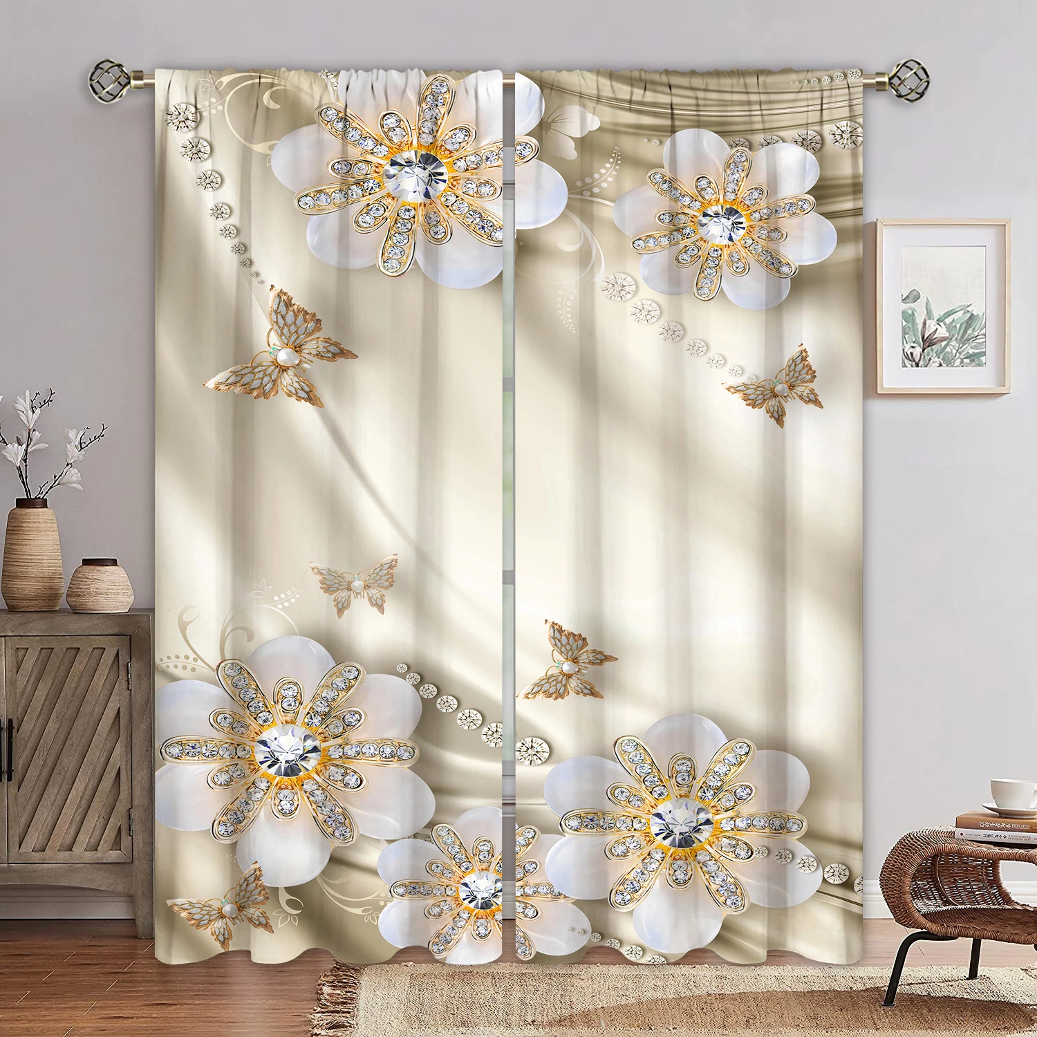 

Luxury Diamond Flowers Sunshade Thin Window Curtains For Living Room Bedroom Bathroom Kicthen Door Home Decor On Sale 2Pieces