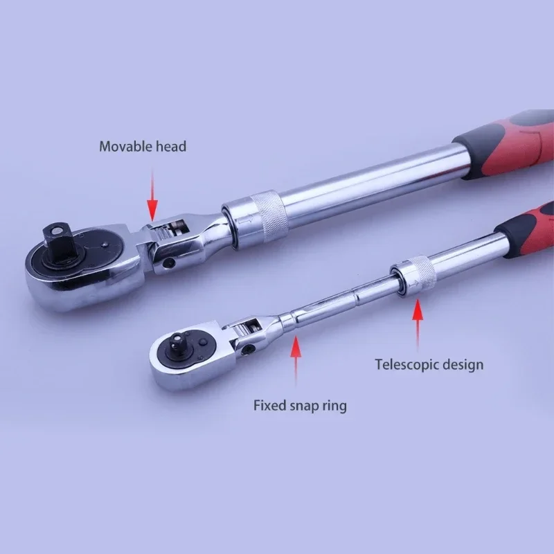 72-Tooth Carbon Steel Retractable Ratchet Wrench 1/4 3/8 Automatic Quick Release Spanner Multifunctional Hand Tool