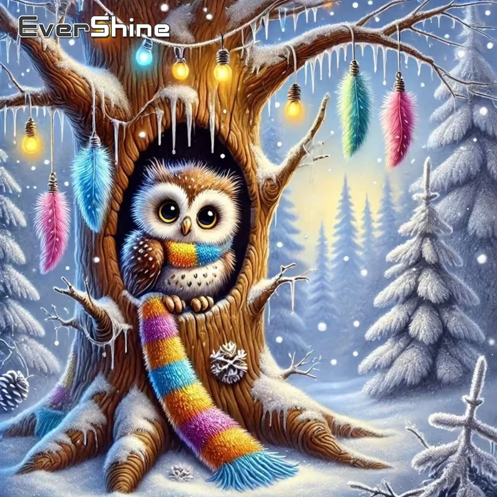 EverShine Vollflächige Quadratische und Runde Diamant-Stickerei Eulen-Gemälde Vogel-Tier-Bild aus Strass DIY Mosaik Baum Kinder-Hobby