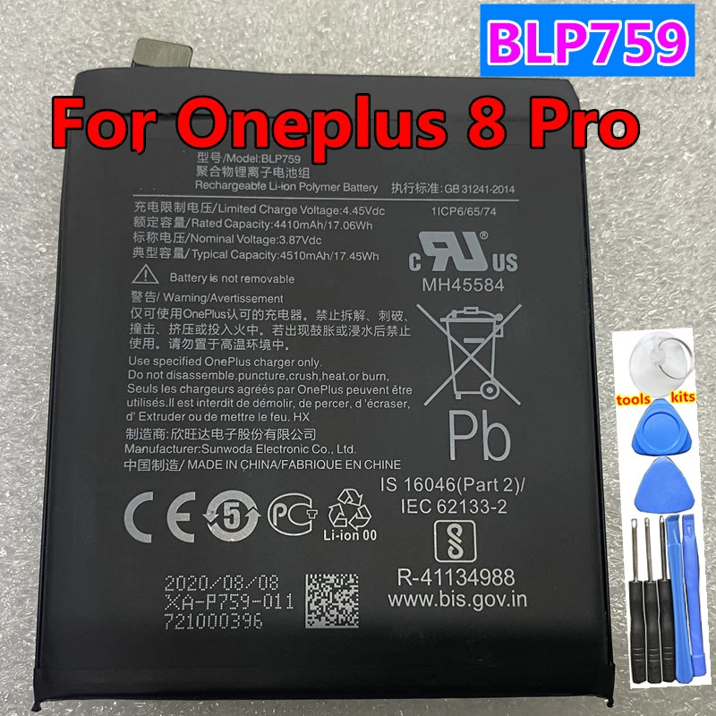 Original New 4510mAh BLP759 BLP761 4320mAh Battery for Oneplus 8 Pro One Plus 8pro Mobile Phone