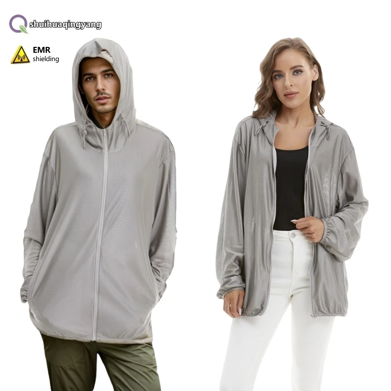 Electromagnetic radiation protective 3D mesh silver fiber adult sports hoodie Phone, Monitoring room EMF shielding clothing