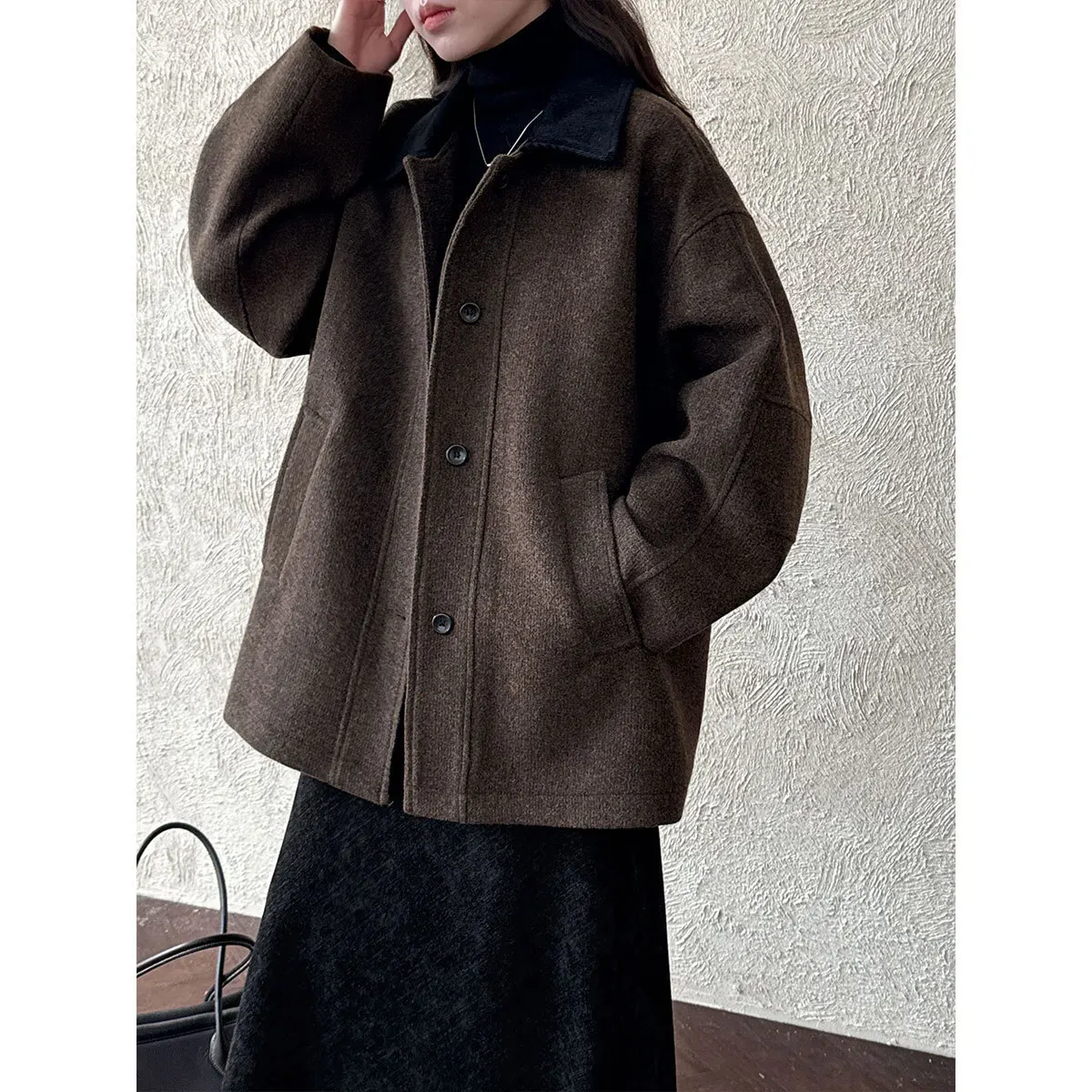 LIMO 2025 Autumn Winter Vintage Color Block Wool Blend Coat Women's Fashion Outdoor Travel Warm Trench Coat