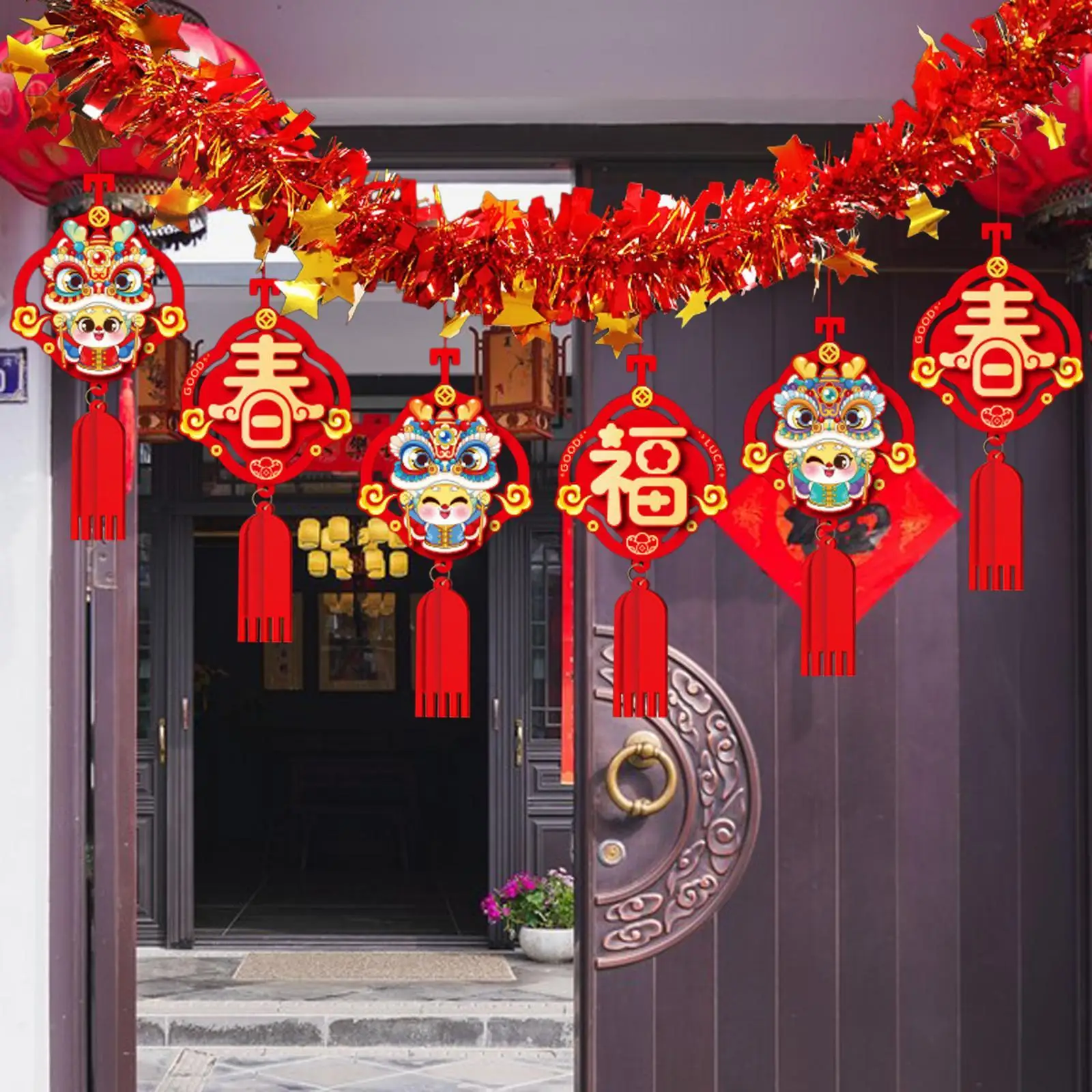 Chinese Dragon Year Garland 8x200cm Reusable Success Happiness Lunar New Year Ornament Room Ceiling Garland for Bedroom Stylish